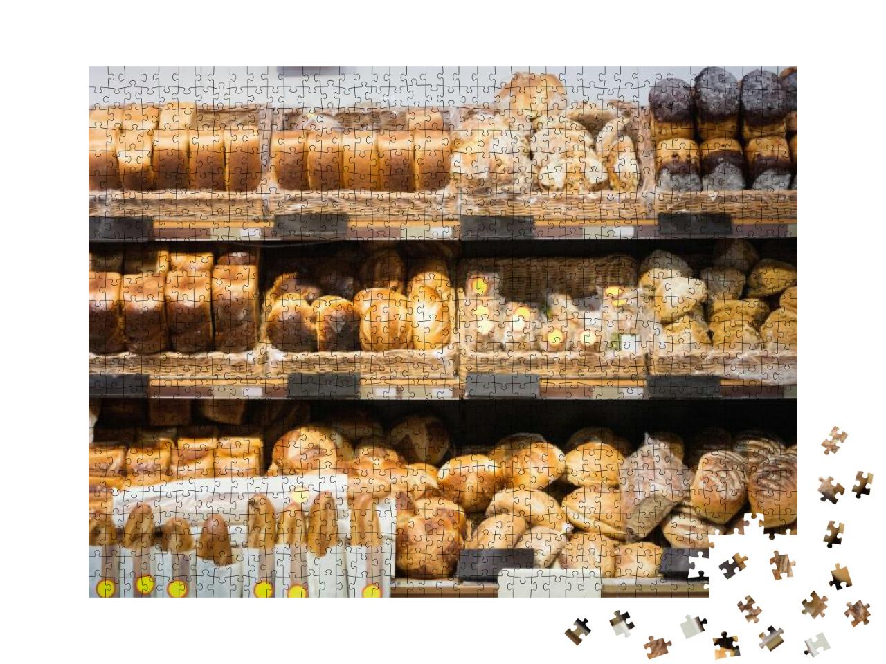 Focus on Shelves with Bread in a Supermarket... Jigsaw Puzzle with 1000 pieces
