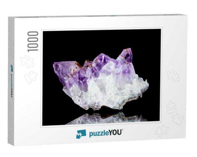Raw Amethyst Mineral Stone in Front of Black Background... Jigsaw Puzzle with 1000 pieces