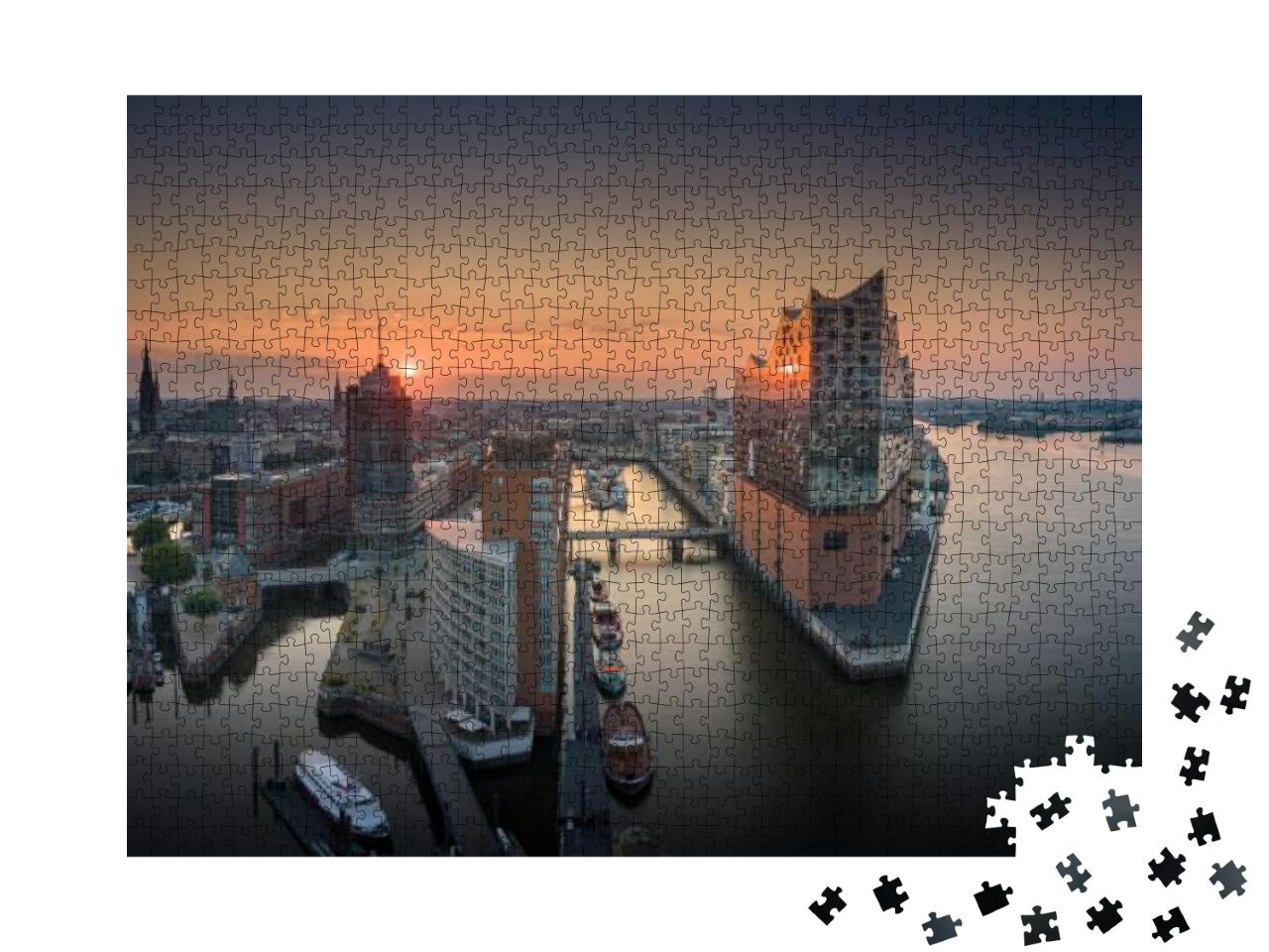 Panorama of the Elbphilharmony, Hafencity & Speicherstadt... Jigsaw Puzzle with 1000 pieces