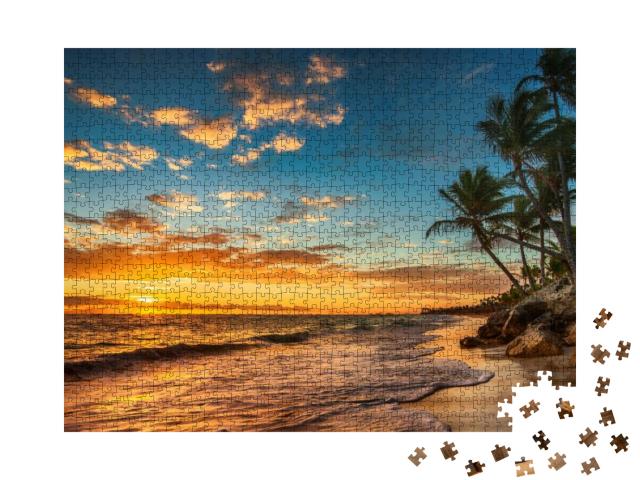 Landscape of Paradise Tropical Island Beach, Sunrise Shot... Jigsaw Puzzle with 1000 pieces