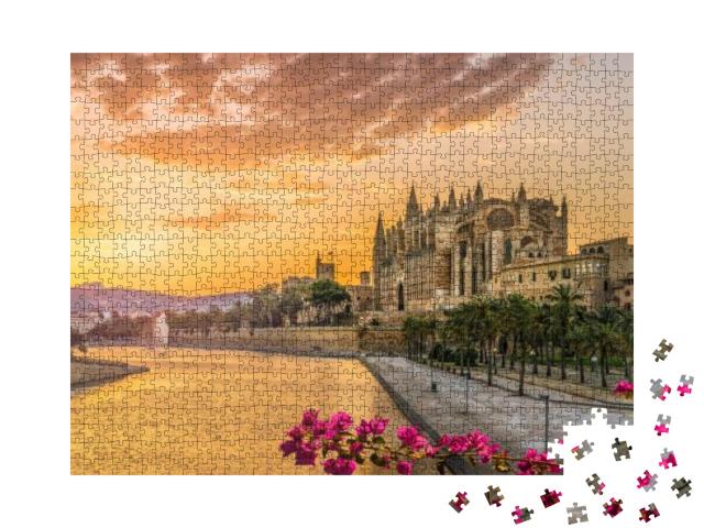 Landscape with Cathedral La Seu At Sunset Time in Palma D... Jigsaw Puzzle with 1000 pieces