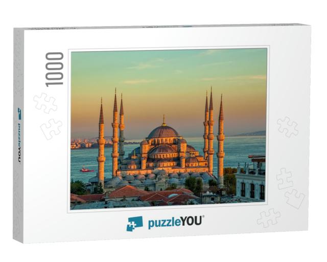 Blue Mosque in Glorious Sunset, Istanbul, Sultanahmet Par... Jigsaw Puzzle with 1000 pieces