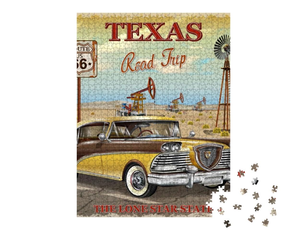 Vintage Texas Road Trip Poster... Jigsaw Puzzle with 1000 pieces