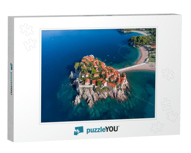 Aerial View of the Hotel Sveti Stefan from the Sea. Monte... Jigsaw Puzzle