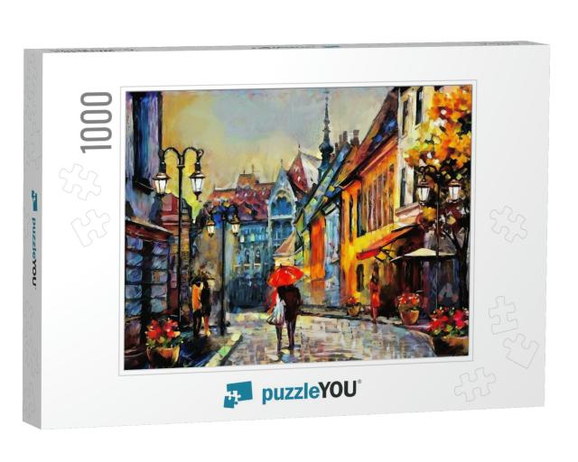 Oil Painting on Canvas European City. Hungary. Street Vie... Jigsaw Puzzle with 1000 pieces