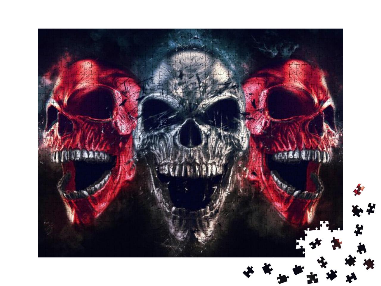 Screaming Metal Demon Skulls - Neo Thrash Style - 3D Illu... Jigsaw Puzzle with 1000 pieces