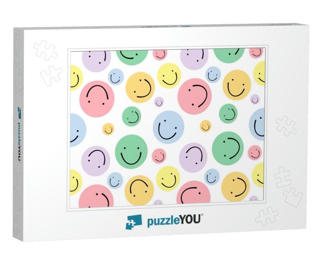 Beautiful Multicolored Smiley Emoji Background Pattern on... Jigsaw Puzzle