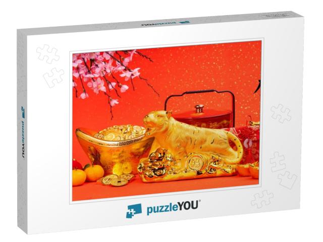 Tradition Chinese Golden Tiger Statue, 2022 is Year... Jigsaw Puzzle