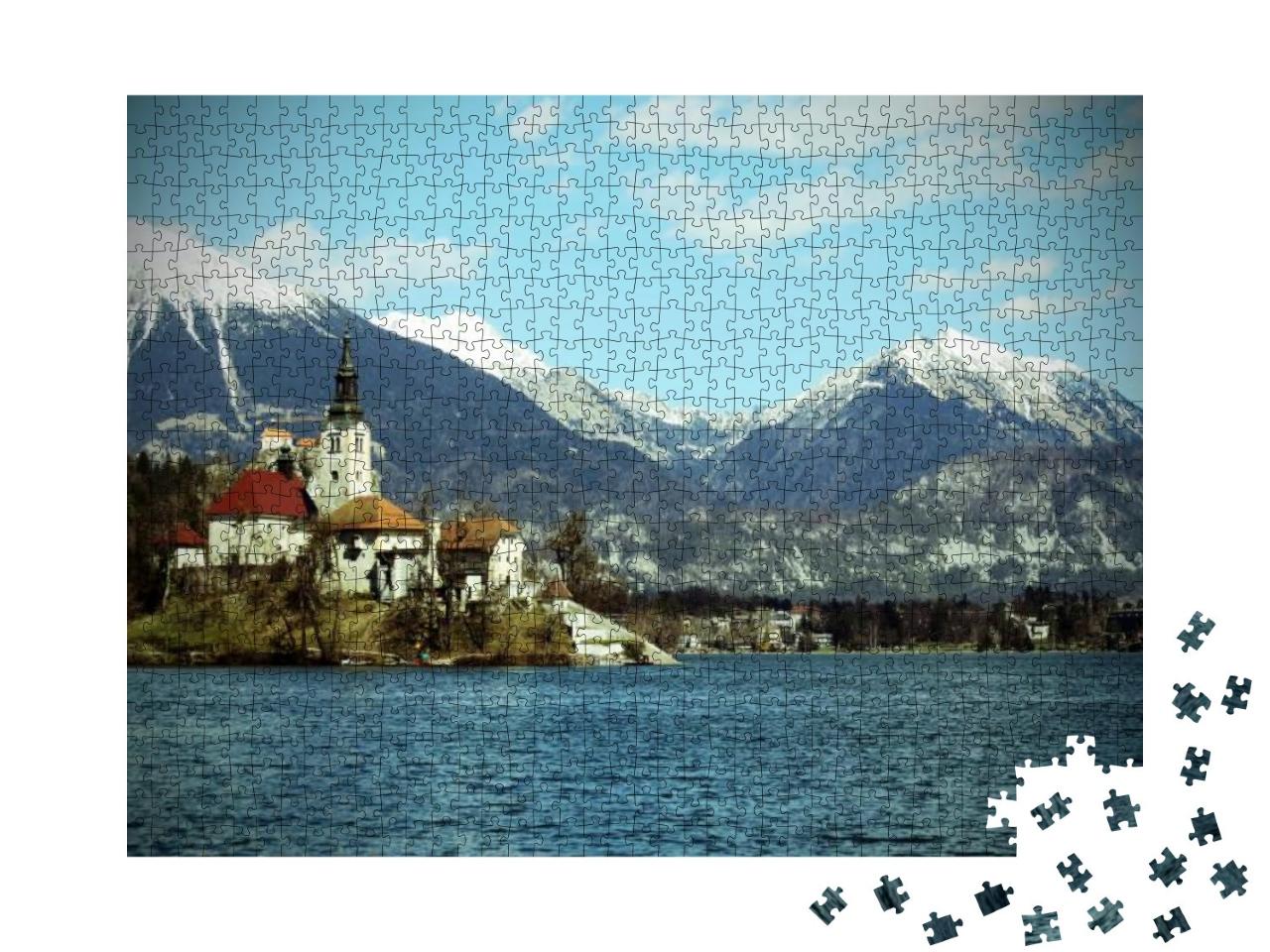 Church on the Island of Lake Bled in Slovenia & the Snowy... Jigsaw Puzzle with 1000 pieces