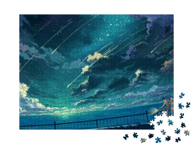 Aesthetic Anime Theme Illustration of a Boy & Girl... Jigsaw Puzzle with 1000 pieces