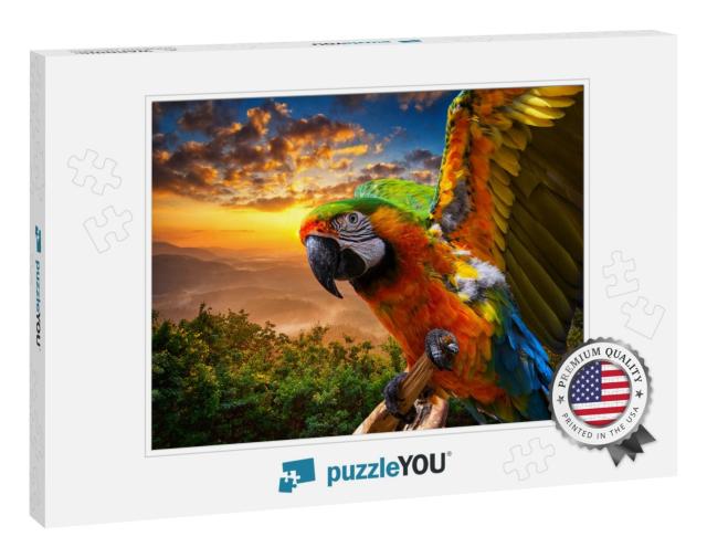 Macaw Sitting on a Branch. Beautiful Colorful Parrot in N... Jigsaw Puzzle