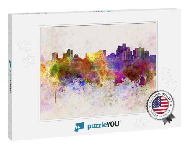 Reno Skyline in Watercolor Background... Jigsaw Puzzle