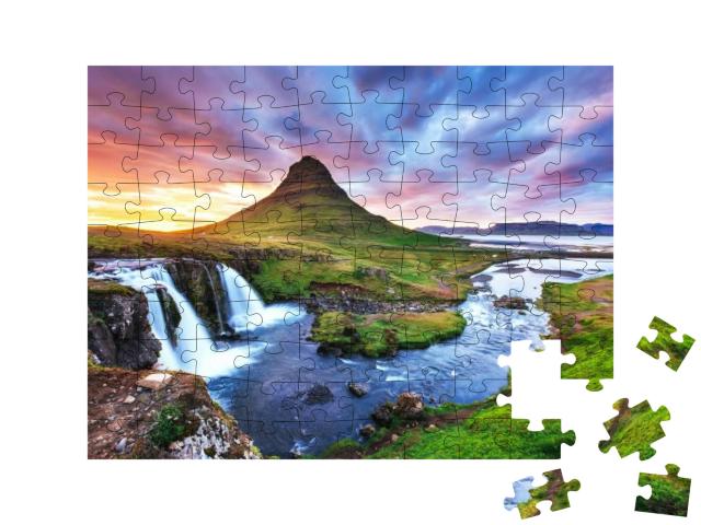 The Picturesque Sunset Over Landscapes & Waterfalls. Kirk... Jigsaw Puzzle with 100 pieces