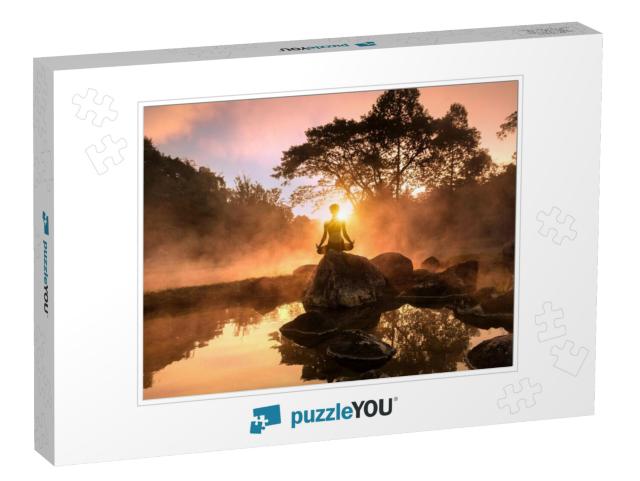 Young Woman Meditating by the Lake... Jigsaw Puzzle