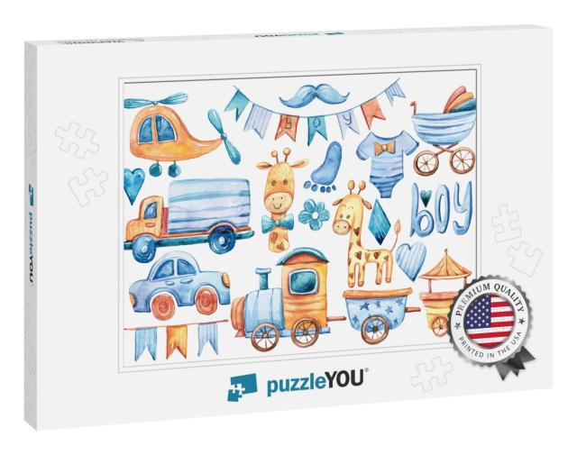 Its a Boy Watercolor Collection. Cute Colorful Il... Jigsaw Puzzle