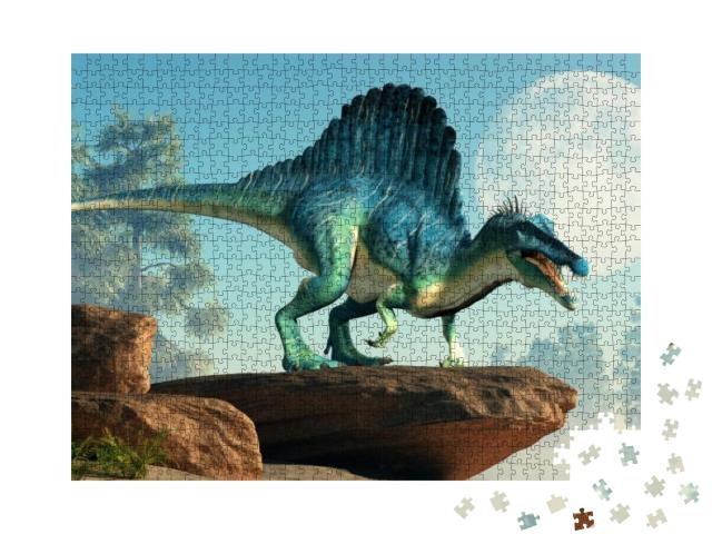 A Spinosaurus on a Cliff by the Moon. Spinosaurus Was Sem... Jigsaw Puzzle with 1000 pieces