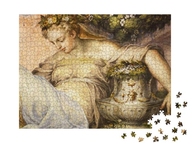 Old Fresco with Beautiful Woman from Palazzo Vecchio in F... Jigsaw Puzzle with 1000 pieces
