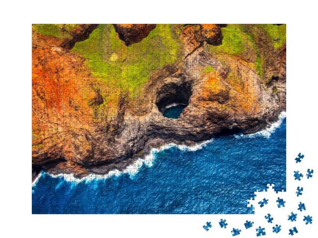 Aerial View of Na Pali Coastline Open Ceiling Cave from H... Jigsaw Puzzle with 1000 pieces