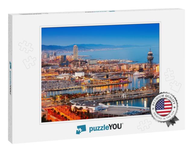 Barcelona City & Port in Evening. Catalonia, Spain... Jigsaw Puzzle