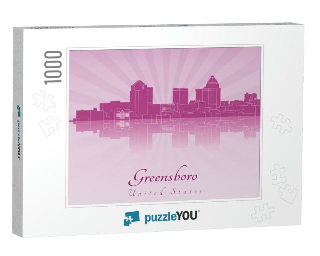 Greensboro Skyline in Purple Radiant Orchid in Editable V... Jigsaw Puzzle with 1000 pieces