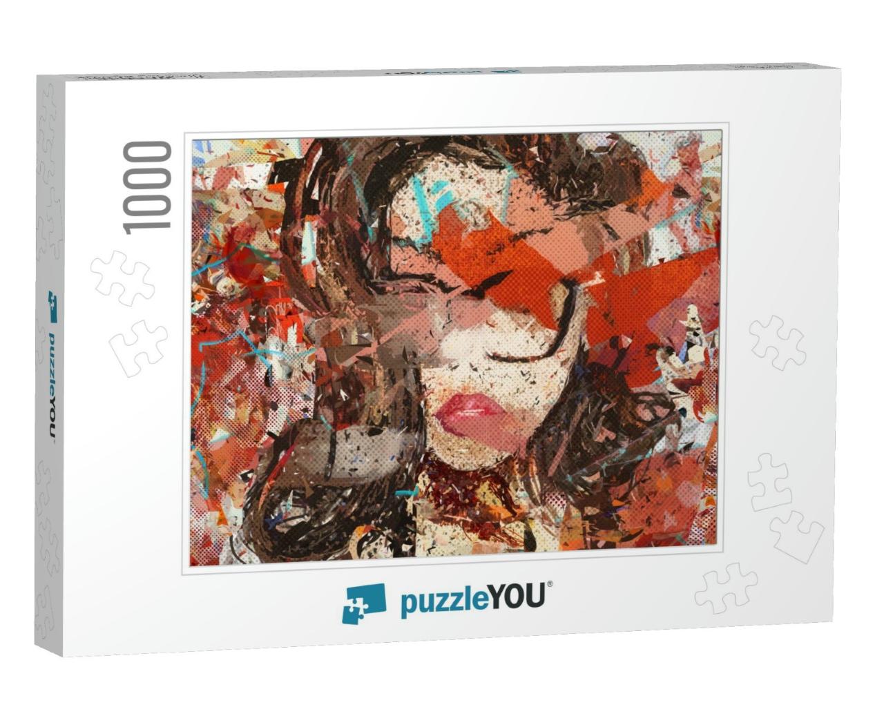 Digital Art. Modern. Poster. Face of Girl in Glasses. Dig... Jigsaw Puzzle with 1000 pieces