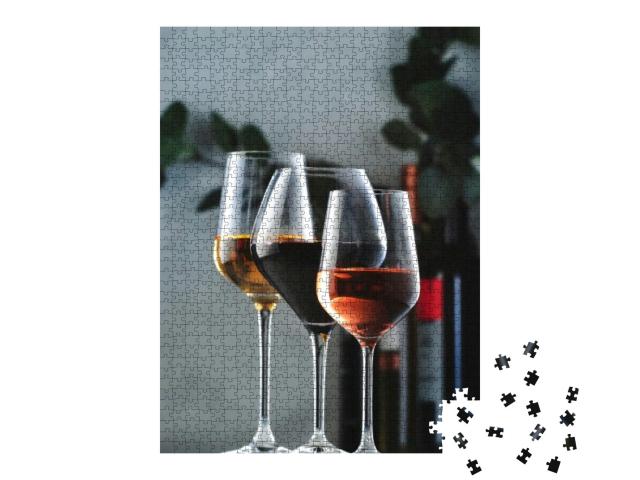 Wines Assortment. Red, White, Rose Wine in Wineglasses &... Jigsaw Puzzle with 1000 pieces