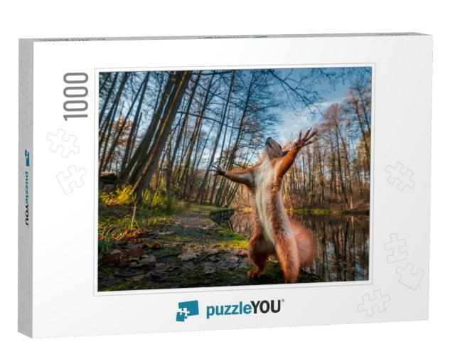 Funny Red Squirrel Standing in the Forest Like Master of... Jigsaw Puzzle with 1000 pieces