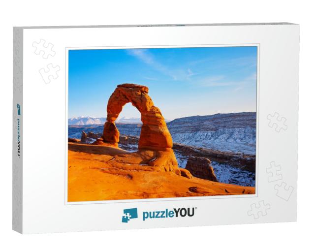 Delicate Arch on Sunset in Snow Season, Arches National P... Jigsaw Puzzle