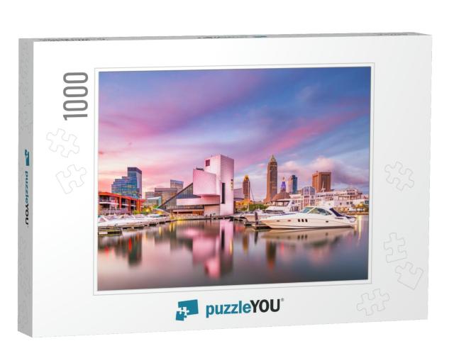 Cleveland, Ohio, USA Downtown City Skyline & Harbor At Twi... Jigsaw Puzzle with 1000 pieces