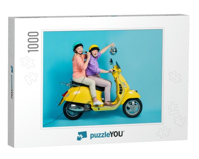 Portrait of Two Cheerful Elderly Retired Pensioners Ridin... Jigsaw Puzzle with 1000 pieces