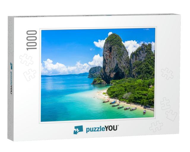 Aerial View Phra Nang Cave Beach with Traditional Long Ta... Jigsaw Puzzle with 1000 pieces