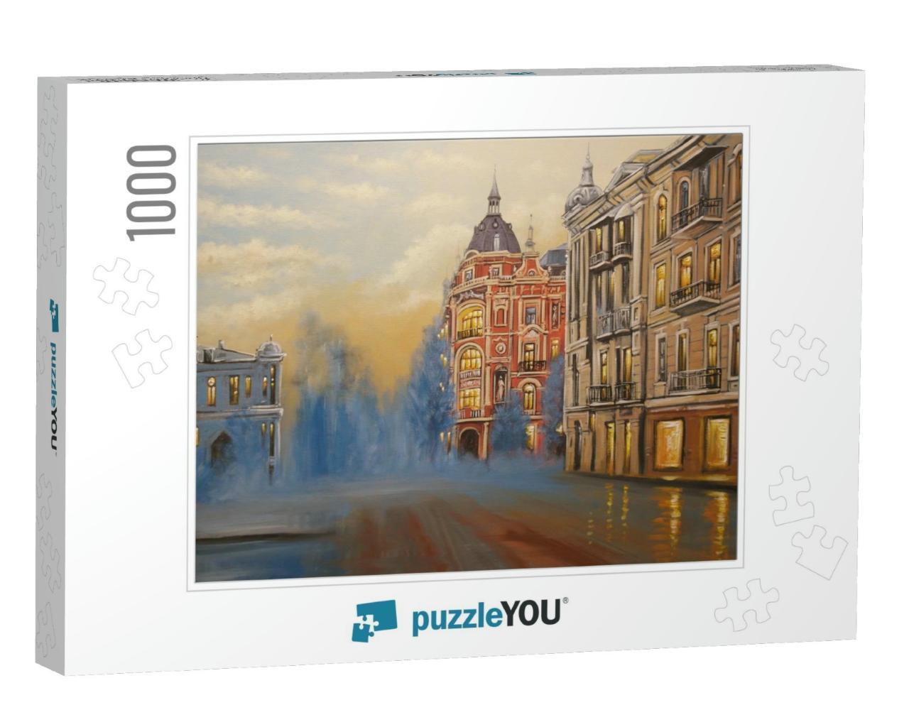 Oil Paintings Landscape, Old Houses in City. Fine Art... Jigsaw Puzzle with 1000 pieces