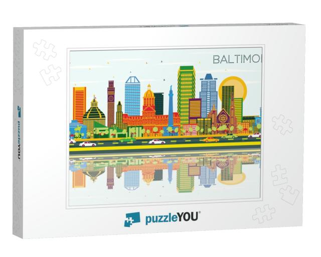 Baltimore Maryland City Skyline with Color Buildings, Blu... Jigsaw Puzzle
