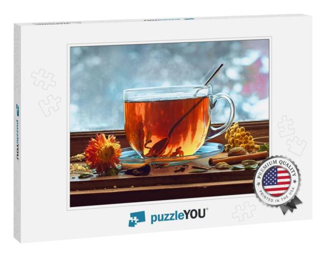 Tea Cup with Tea Leaves on Window. Tea Time... Jigsaw Puzzle