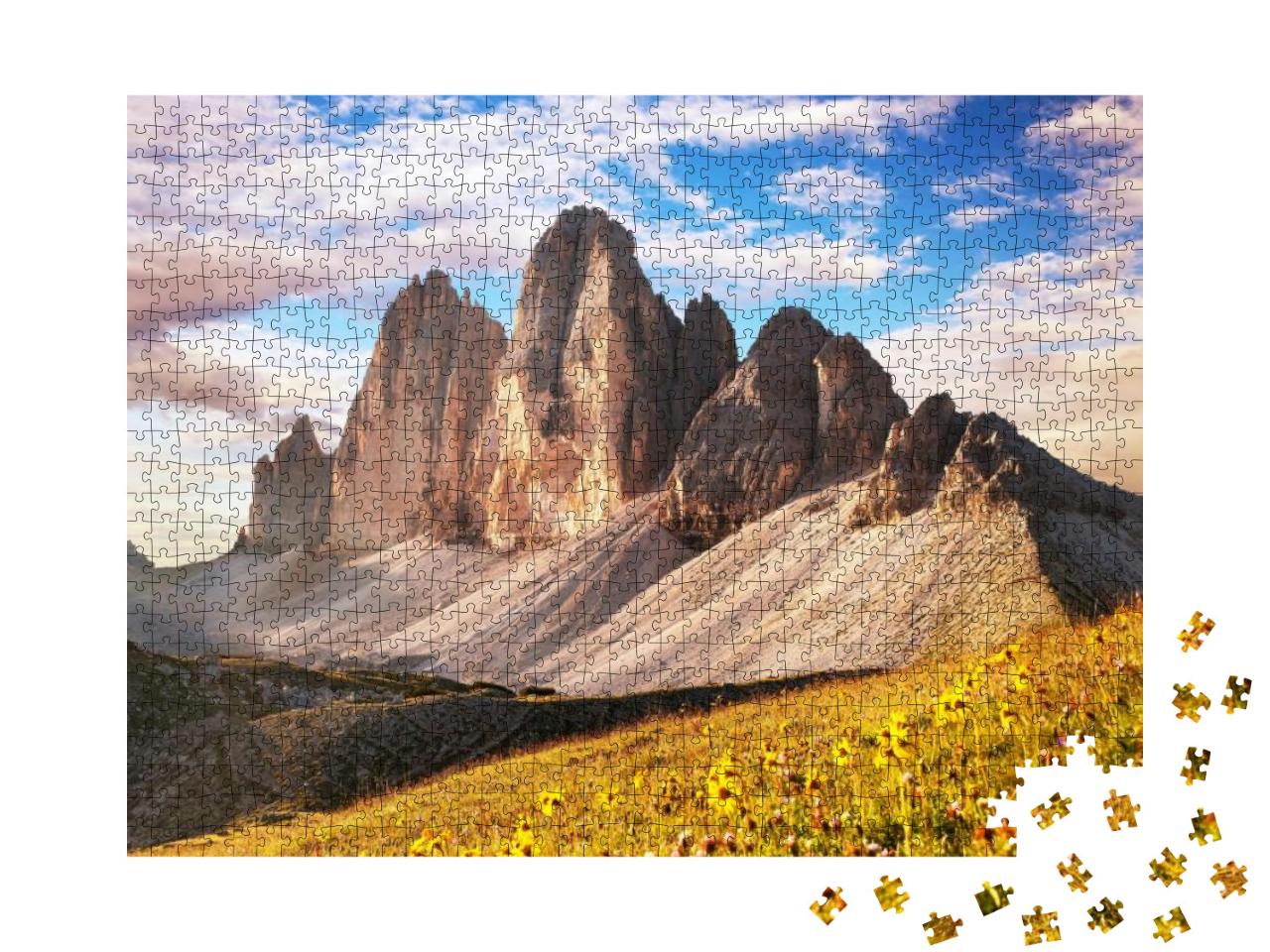 Morning View of Drei Zinnen or Tre Cime Di Lavaredo, Sext... Jigsaw Puzzle with 1000 pieces