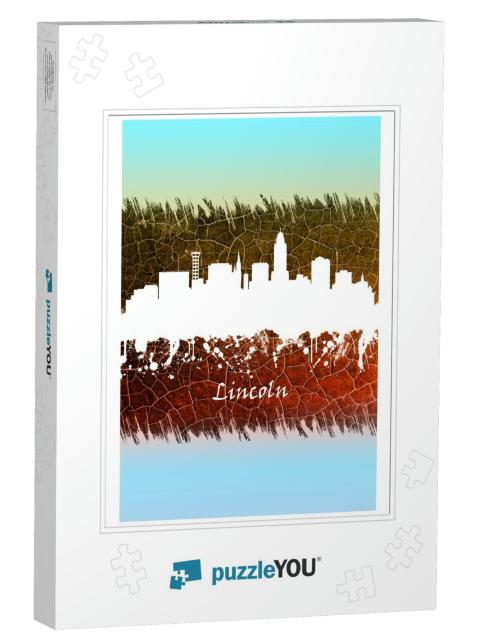 Lincoln City Skyline Blue & White... Jigsaw Puzzle