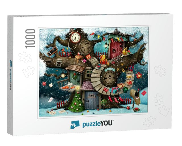 Festive Greeting Card or Poster Congratulation Merry Chri... Jigsaw Puzzle with 1000 pieces
