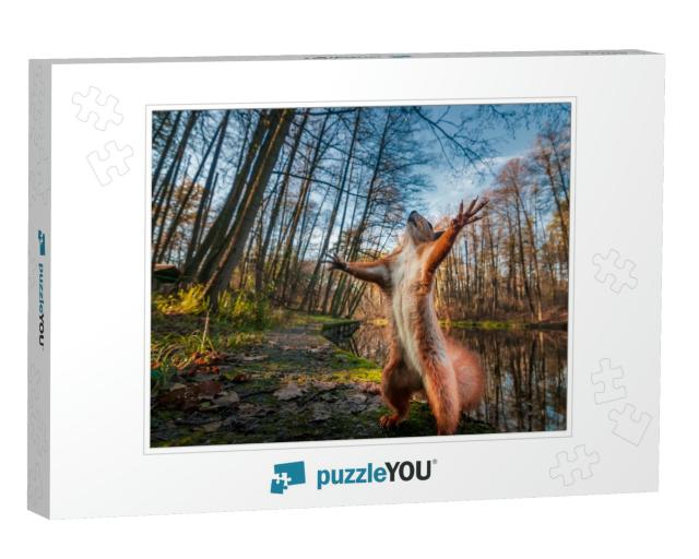 Funny Red Squirrel Standing in the Forest Like Master of... Jigsaw Puzzle