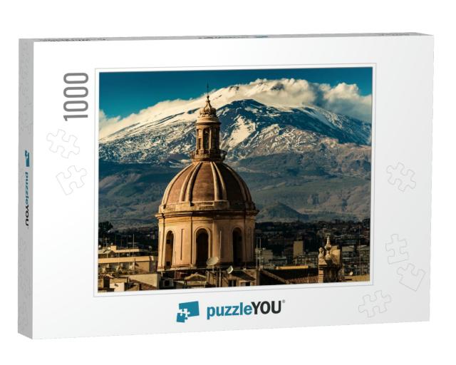 The Dome of Cathedral in Catania on the Background of Vol... Jigsaw Puzzle with 1000 pieces