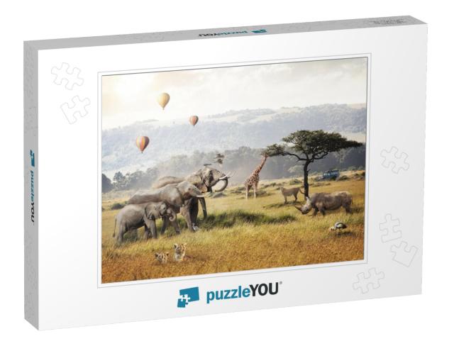 Kenya Africa Safari Dream Trip Scene with Wildlife Animal... Jigsaw Puzzle