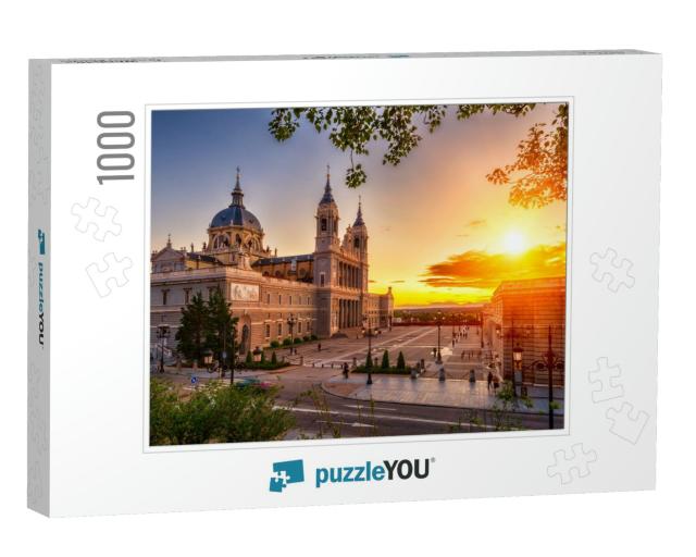 Sunset View of Madrid Cathedral Santa Maria La Real De La... Jigsaw Puzzle with 1000 pieces