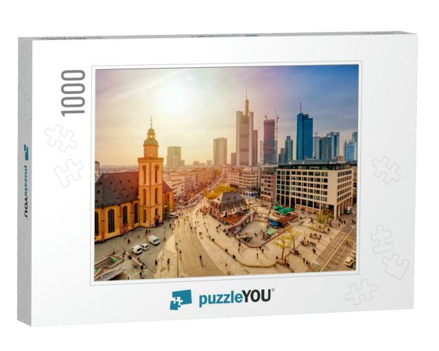View to Skyline of Frankfurt Am Main During Sunset. St. C... Jigsaw Puzzle with 1000 pieces