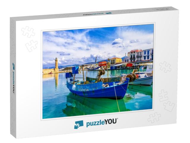 Pictorial Colorful Greece Series - Rethymnon with Old Lig... Jigsaw Puzzle