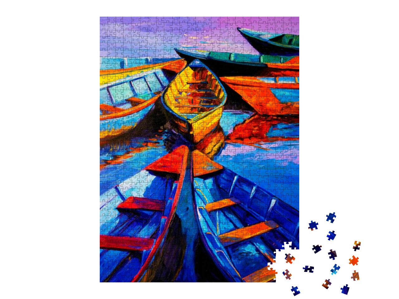 Original Oil Painting on Canvas. Boats & Sea. Modern Impr... Jigsaw Puzzle with 1000 pieces