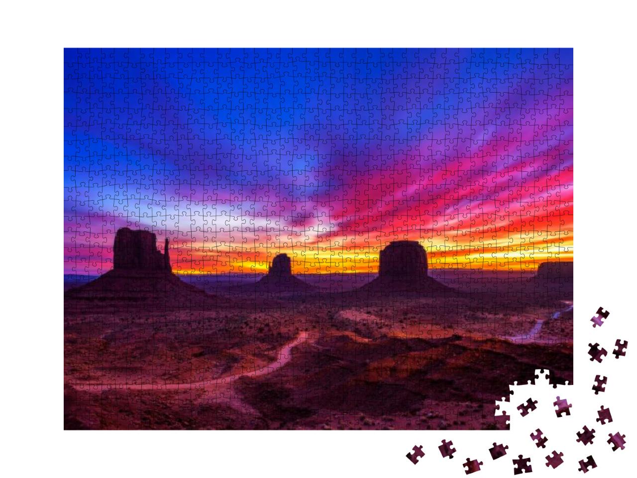 Dramatic & Very Colorful Sunrise Over Monument Valley in... Jigsaw Puzzle with 1000 pieces
