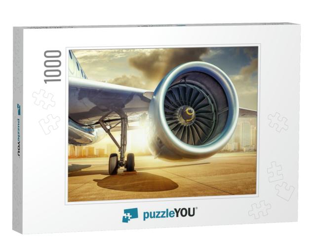Jet Engine of an Modern Airliner Against a Skyline... Jigsaw Puzzle with 1000 pieces