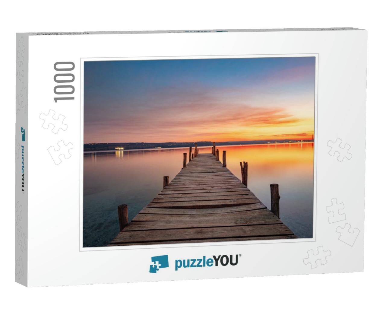 Small Dock or Wooden Pier & the Sea Lake At Sunset... Jigsaw Puzzle with 1000 pieces