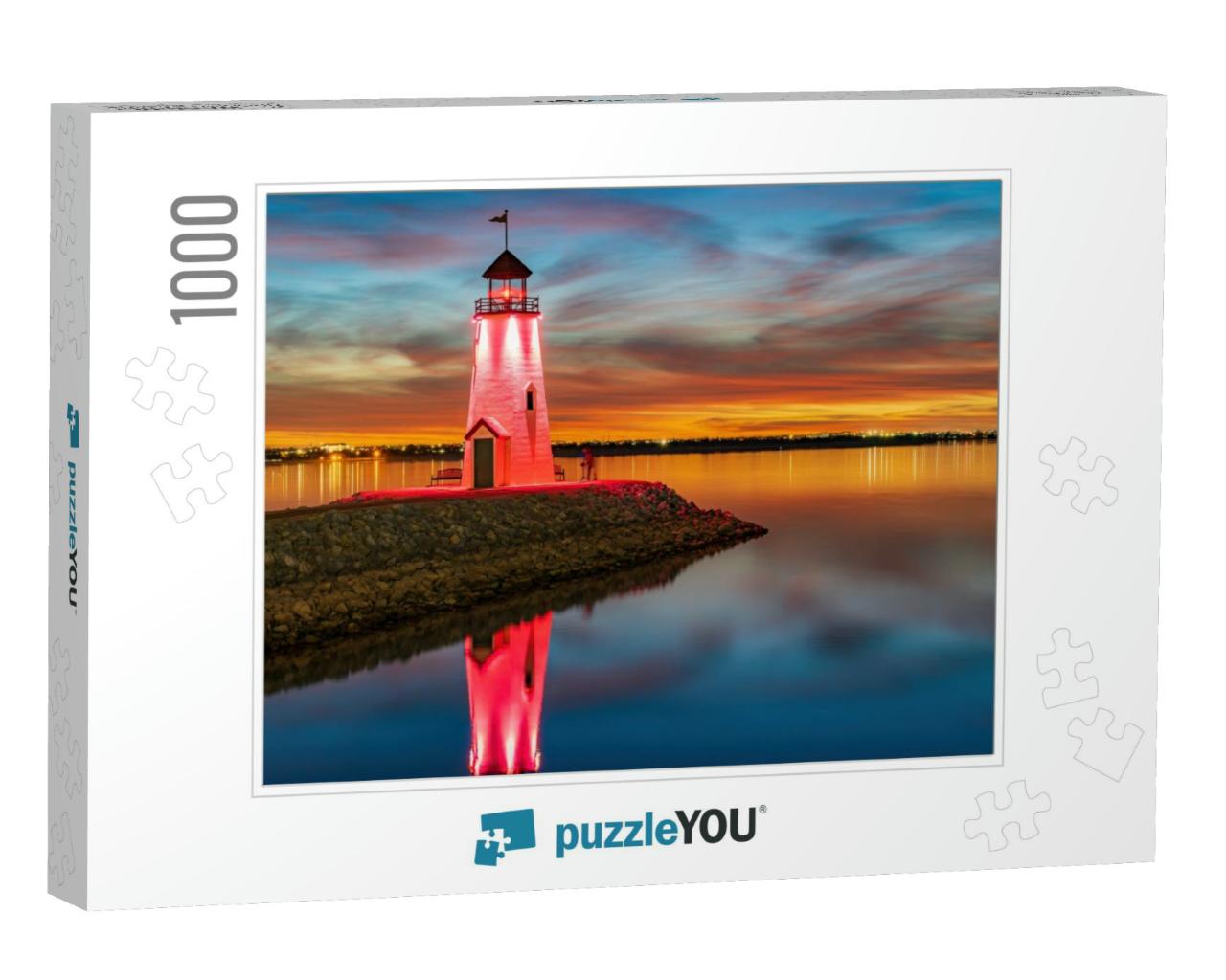Sunset Beautiful Landscape of the Lake Hefner Lighthouse... Jigsaw Puzzle with 1000 pieces