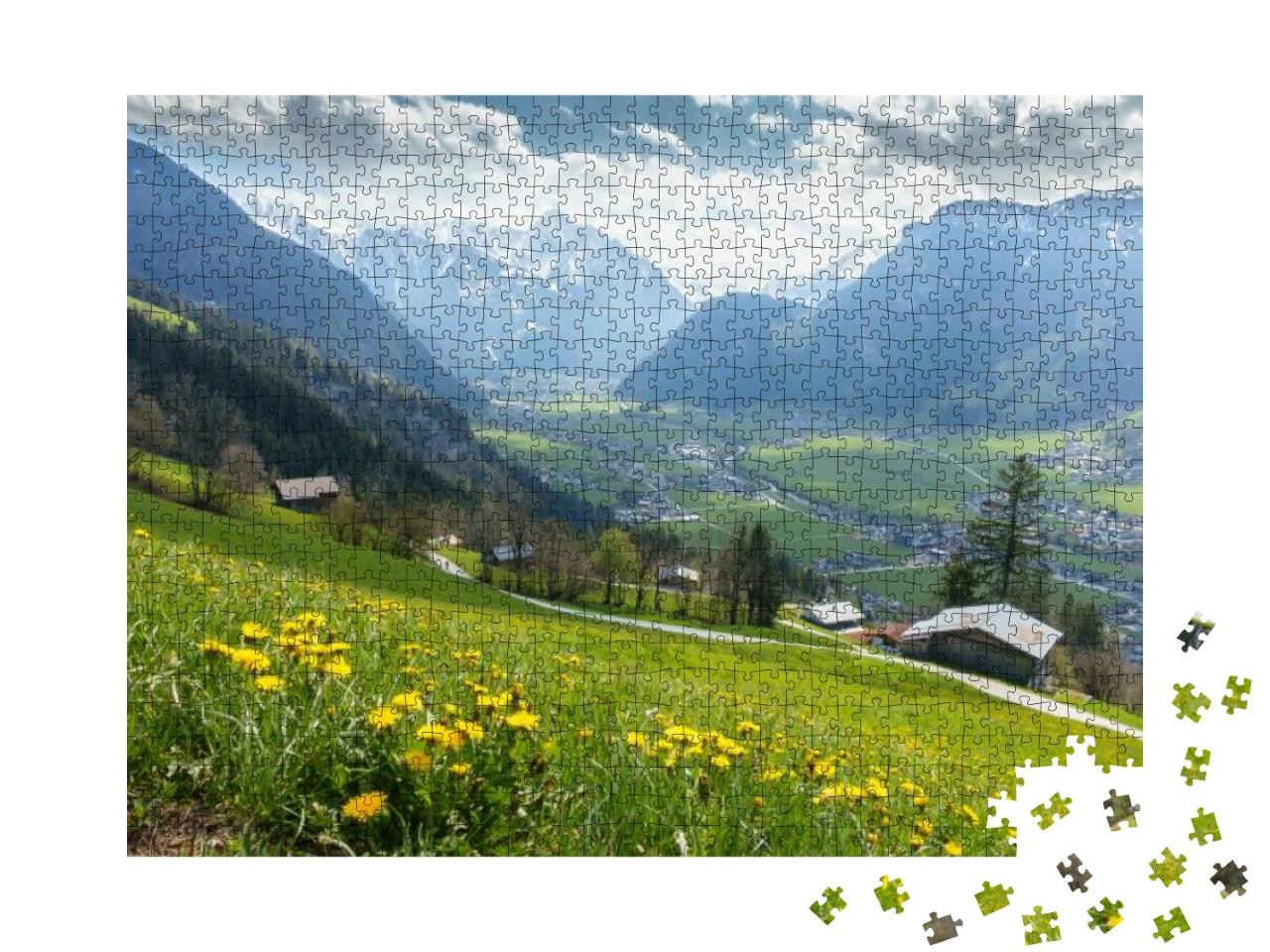 Spring Meadow with a View of the Tyrolean Zillertal... Jigsaw Puzzle with 1000 pieces