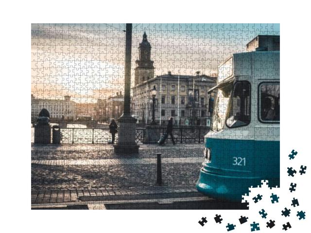 Sunset Behind a Tram in the City of Goteborg, Sweden... Jigsaw Puzzle with 1000 pieces